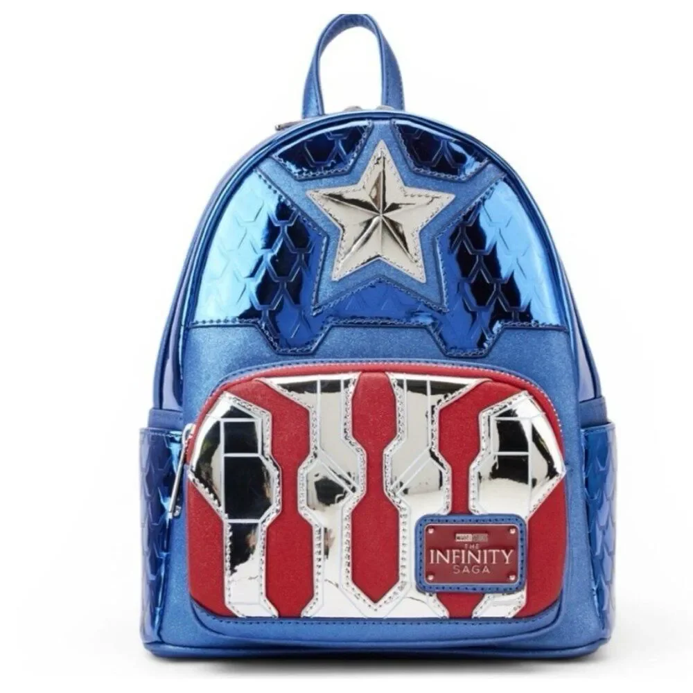 Loungefly Marvel Metallic Captain America Cosplay Mini Backpack NWT